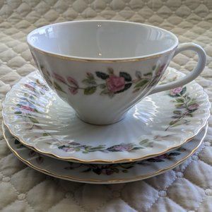 Regency Rose Tea Cup, Saucer Dessert Plate by Creative Fine China